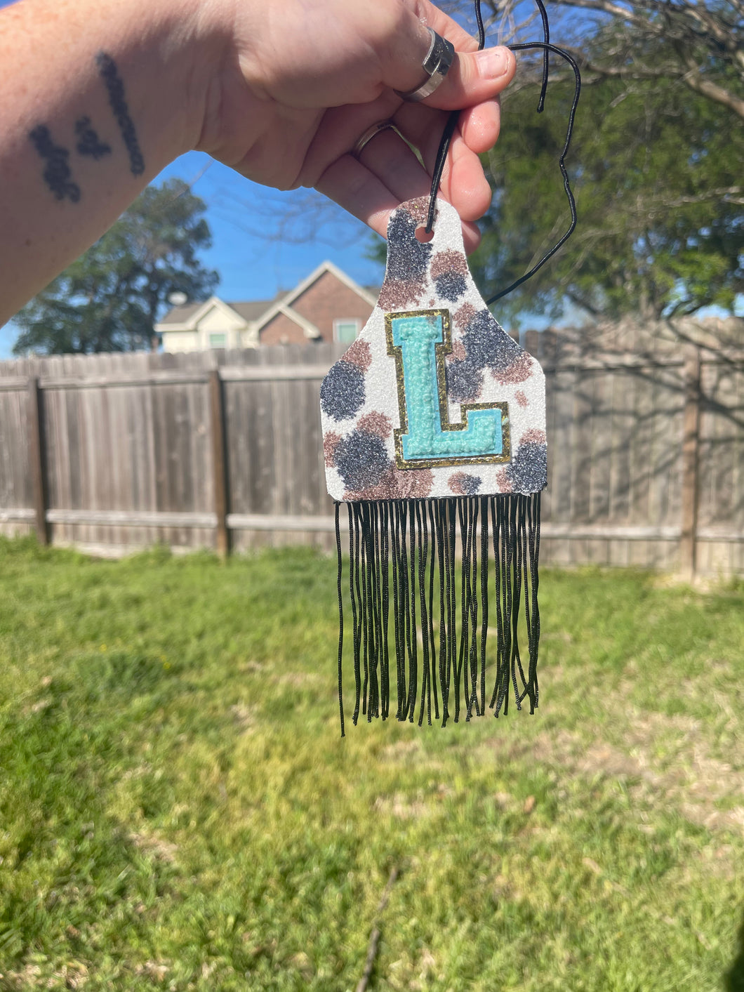 Cow Tag with Letter Initial Freshie